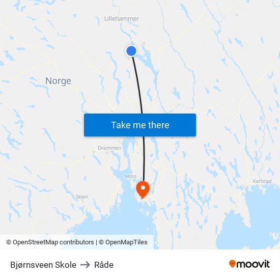 Bjørnsveen Skole to Råde map