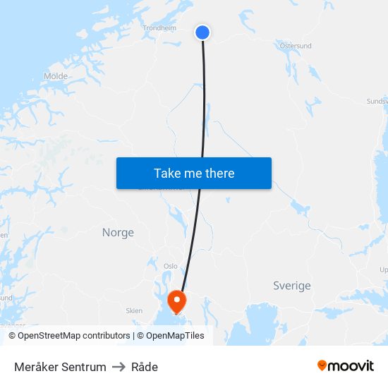 Meråker Sentrum to Råde map