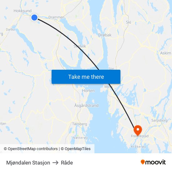 Mjøndalen Stasjon to Råde map