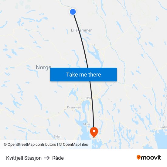 Kvitfjell Stasjon to Råde map