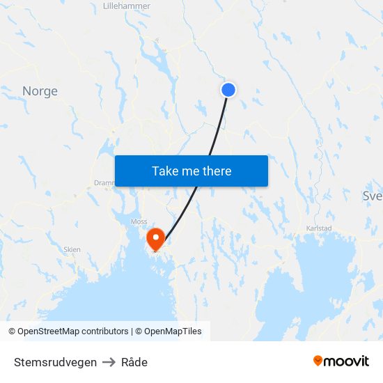 Stemsrudvegen to Råde map