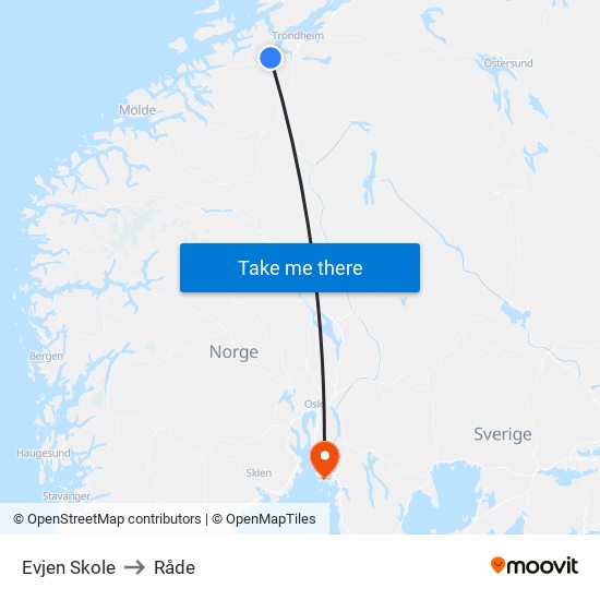 Evjen Skole to Råde map