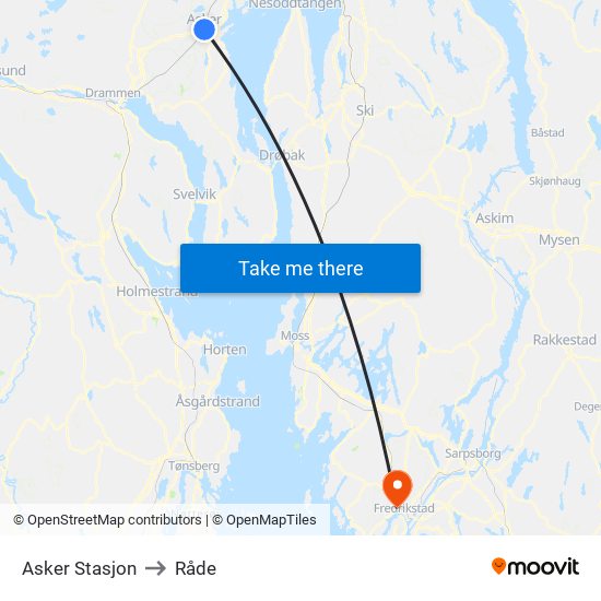 Asker Stasjon to Råde map