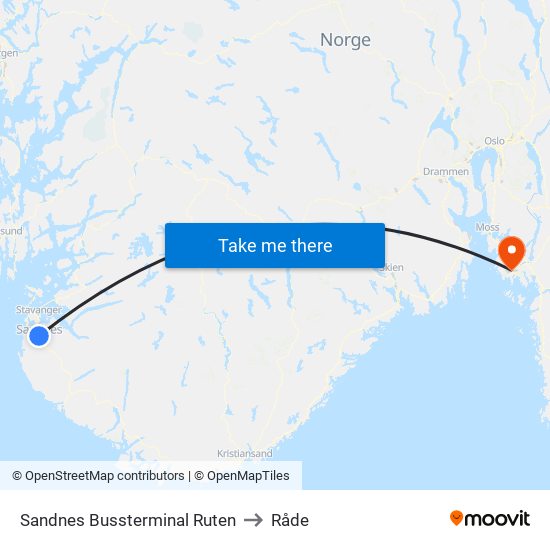 Sandnes Bussterminal Ruten to Råde map