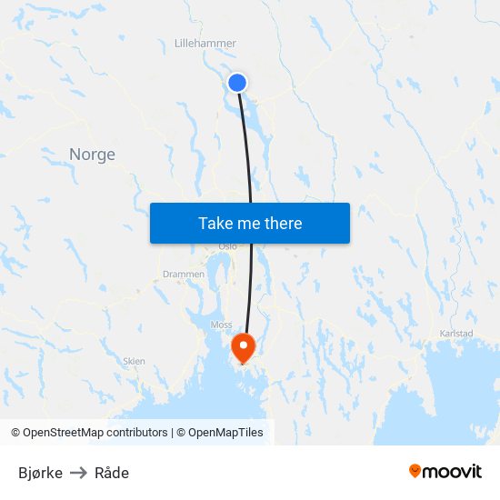 Bjørke to Råde map