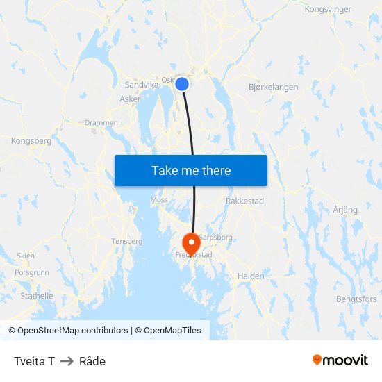 Tveita T to Råde map