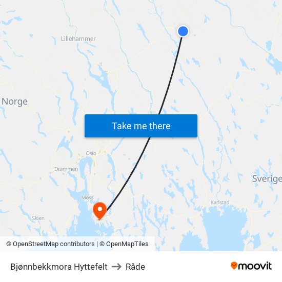 Bjønnbekkmora Hyttefelt to Råde map