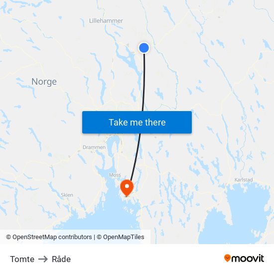 Tomte to Råde map