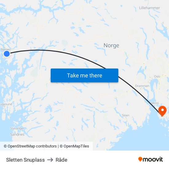 Sletten Snuplass to Råde map