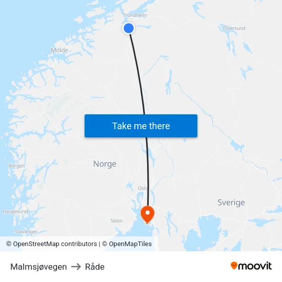 Malmsjøvegen to Råde map