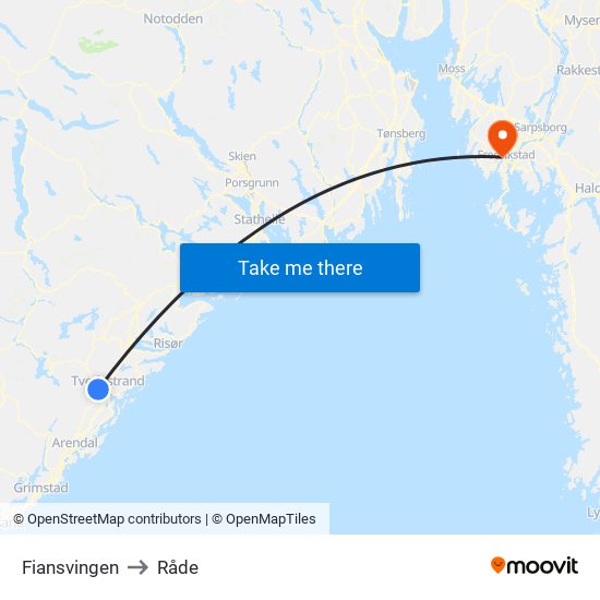 Fiansvingen to Råde map