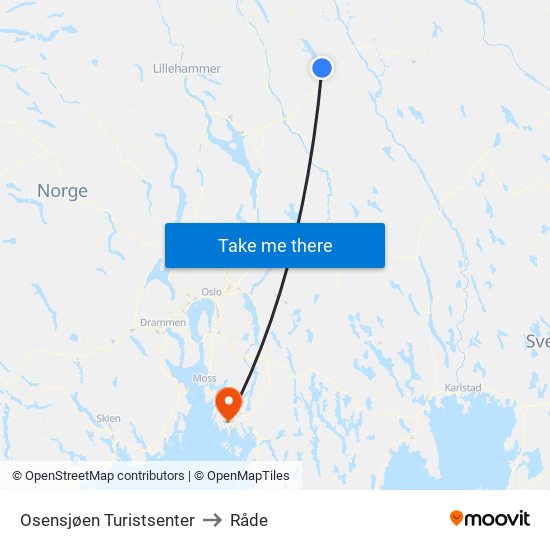 Osensjøen Turistsenter to Råde map