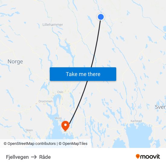 Fjellvegen to Råde map