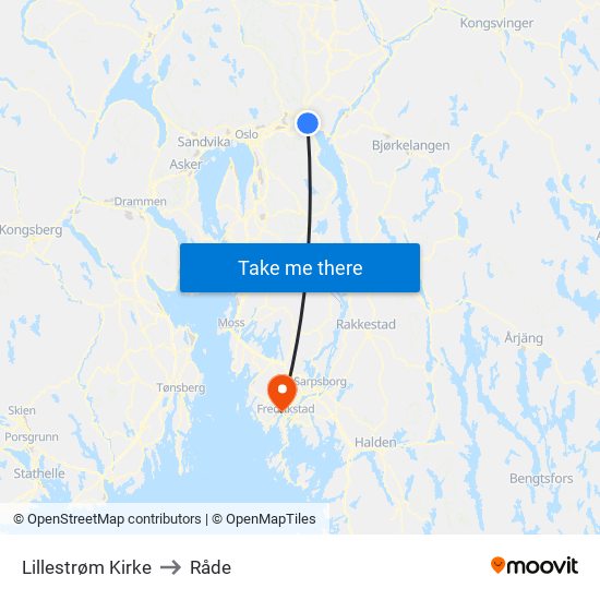 Lillestrøm Kirke to Råde map