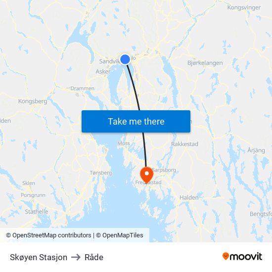 Skøyen Stasjon to Råde map