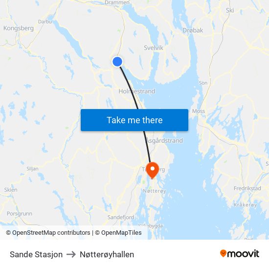 Sande Stasjon to Nøtterøyhallen map