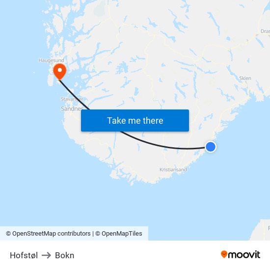 Hofstøl to Bokn map