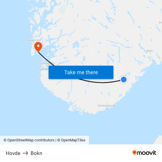 Hovde to Bokn map