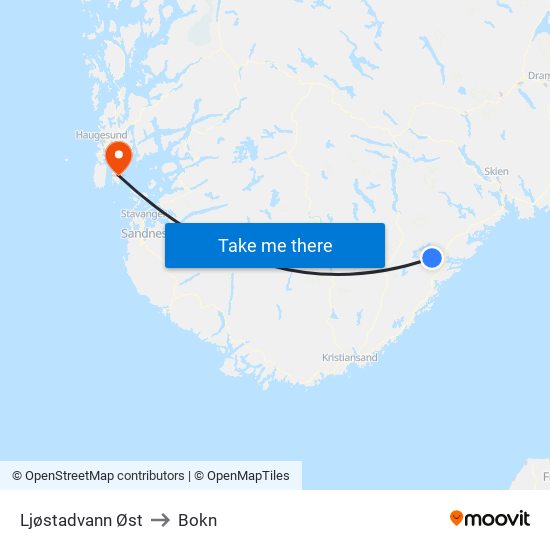 Ljøstadvann Øst to Bokn map