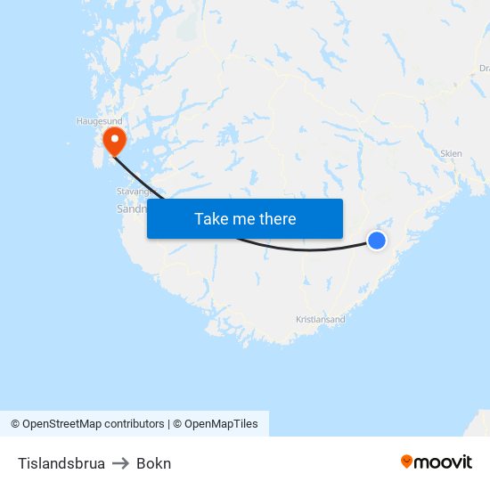 Tislandsbrua to Bokn map