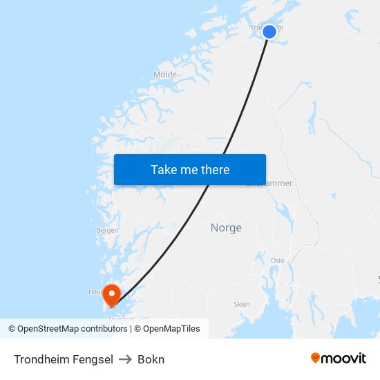 Trondheim Fengsel to Bokn map