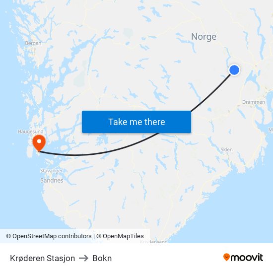 Krøderen Stasjon to Bokn map