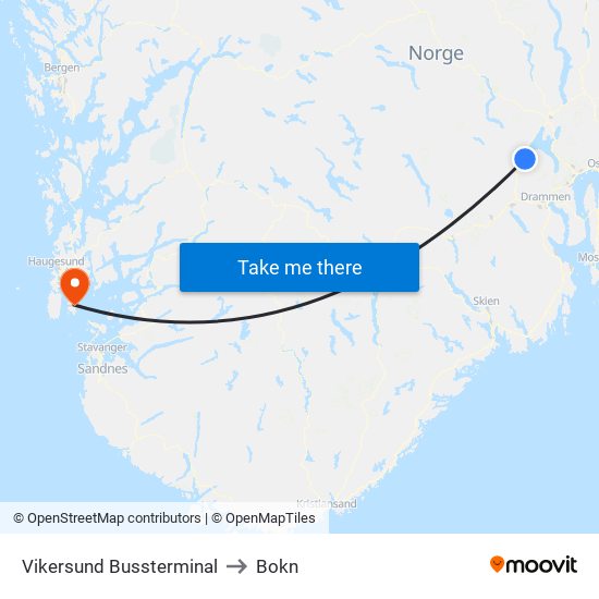 Vikersund Bussterminal to Bokn map