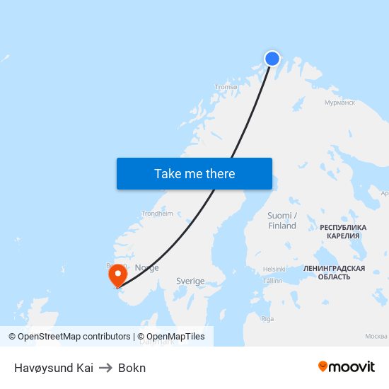 Havøysund Kai to Bokn map
