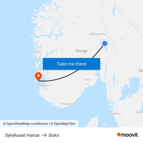 Sykehuset Hamar to Bokn map