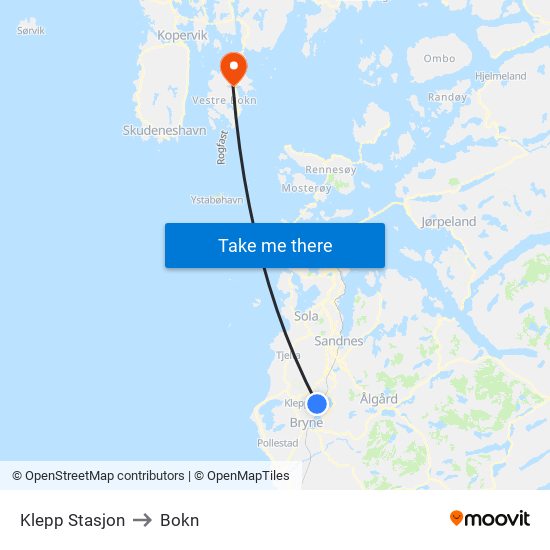 Klepp Stasjon to Bokn map