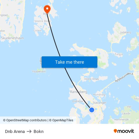 Dnb Arena to Bokn map