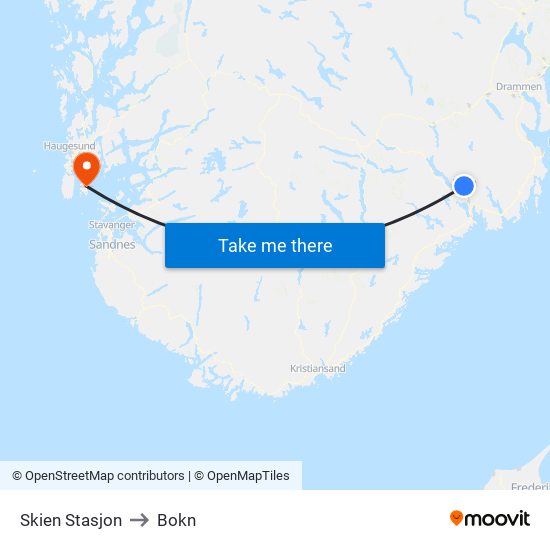 Skien Stasjon to Bokn map