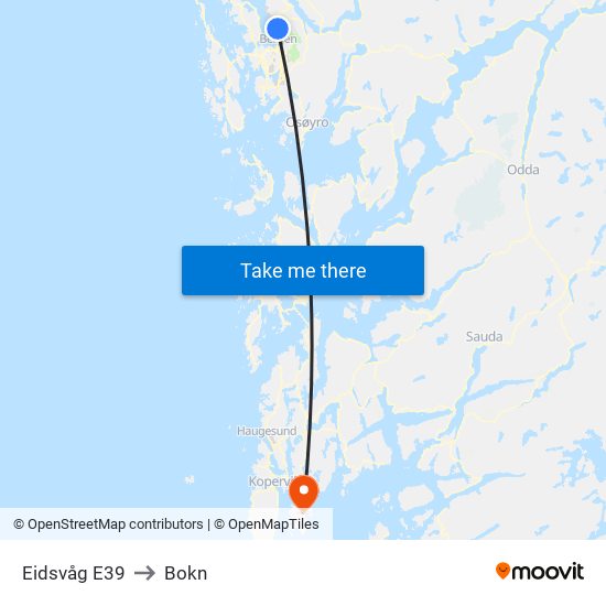 Eidsvåg E39 to Bokn map