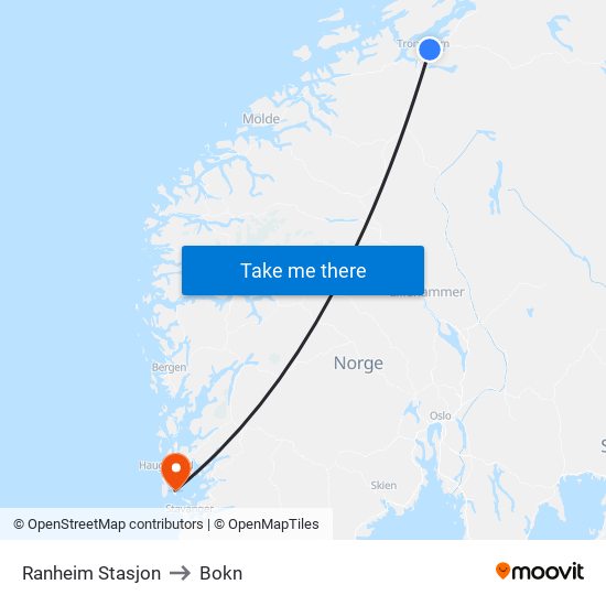 Ranheim Stasjon to Bokn map