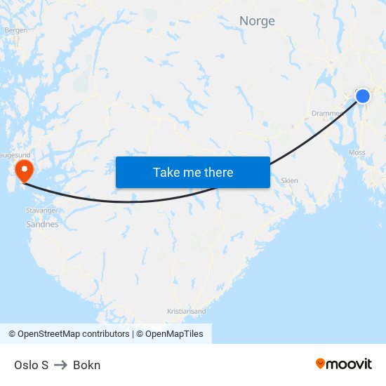 Oslo S to Bokn map
