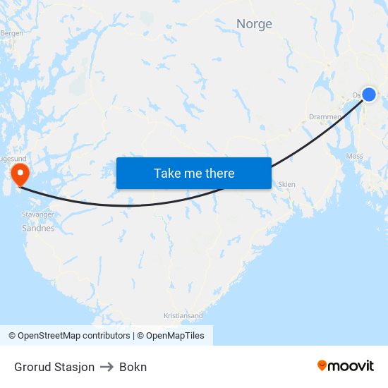 Grorud Stasjon to Bokn map