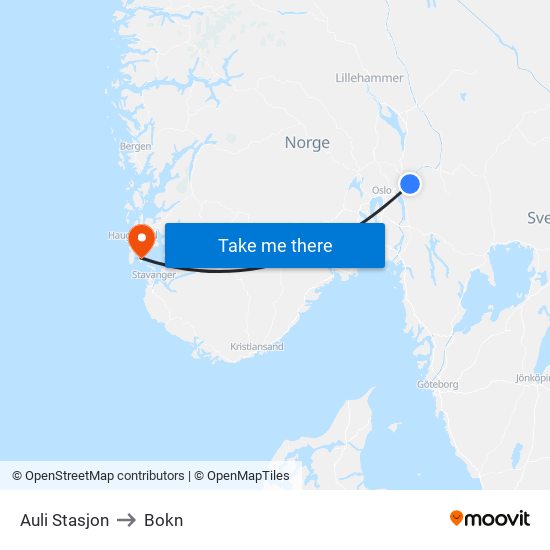 Auli Stasjon to Bokn map