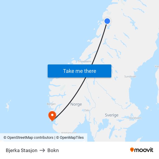 Bjerka Stasjon to Bokn map