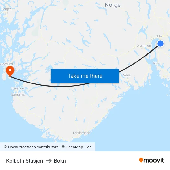 Kolbotn Stasjon to Bokn map