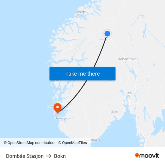 Dombås Stasjon to Bokn map