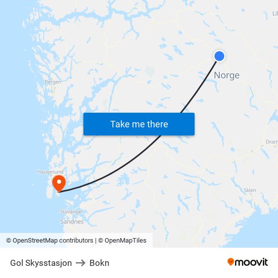 Gol Skysstasjon to Bokn map