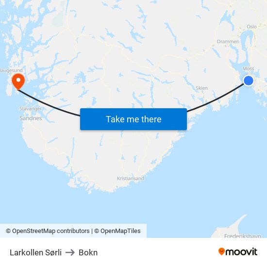 Larkollen Sørli to Bokn map