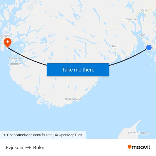 Evjekaia to Bokn map