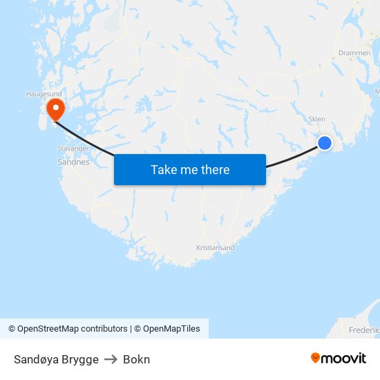 Sandøya Brygge to Bokn map