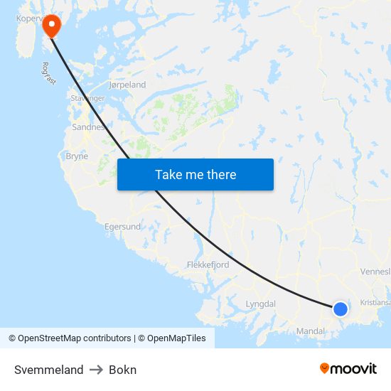 Svemmeland to Bokn map