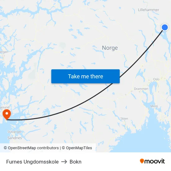 Furnes Ungdomsskole to Bokn map
