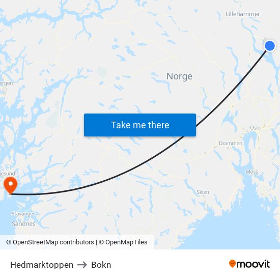 Hedmarktoppen to Bokn map