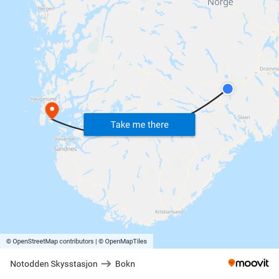 Notodden Skysstasjon to Bokn map