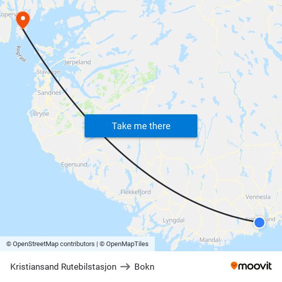 Kristiansand Rutebilstasjon to Bokn map