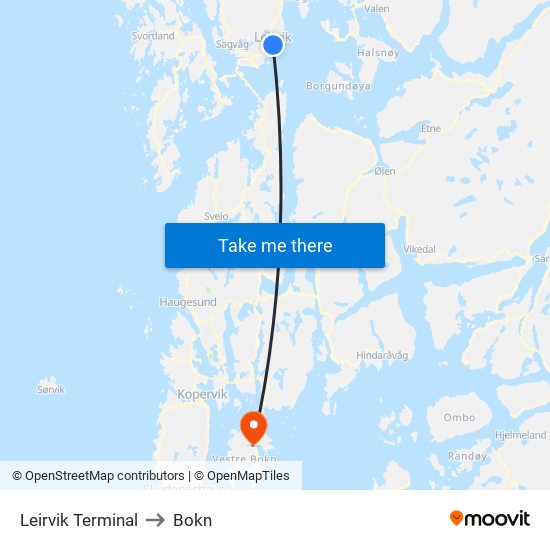 Leirvik Terminal to Bokn map